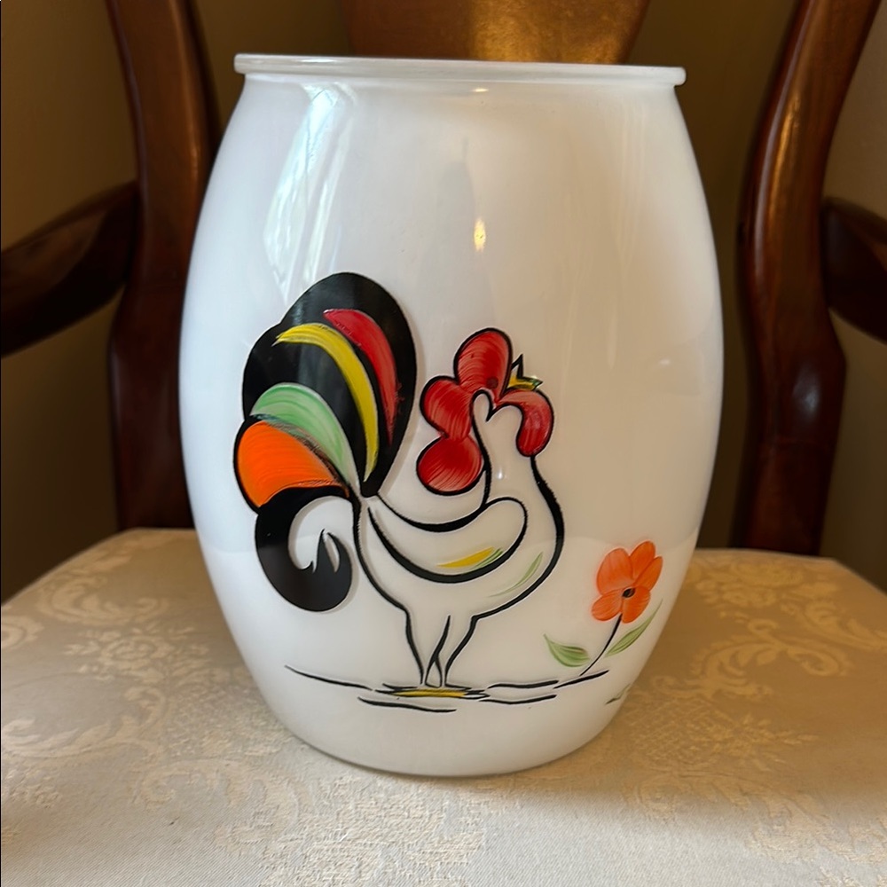 Bartlett Collins vintage 1950s Proud Rooster milk glass cookie jar, no lid